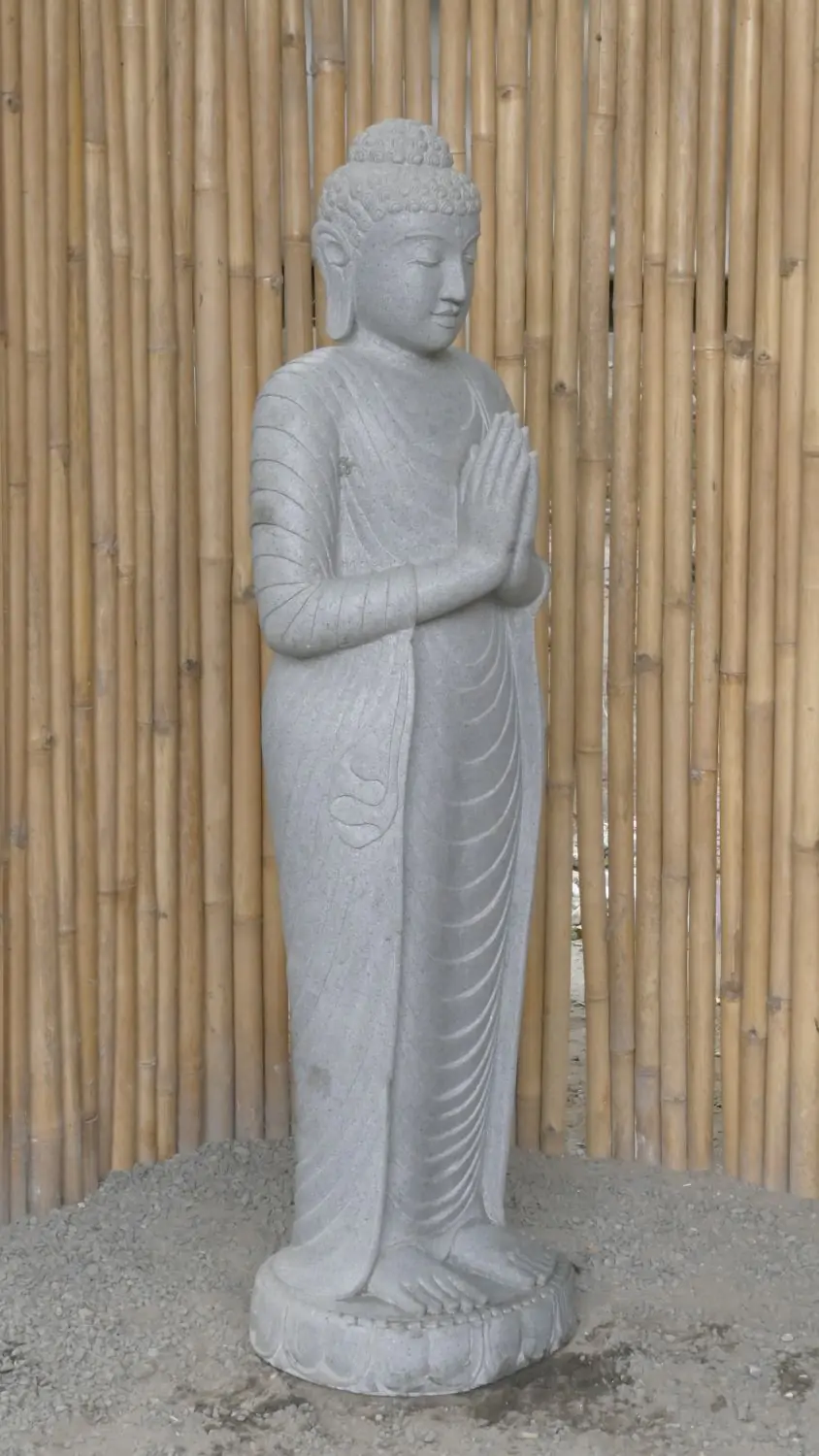  Product image 2 of the product “Standing Buddha made of Riverstone, position Namaskara , H. 150cm. ”